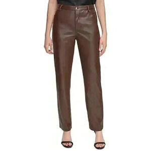 NEW! Calvin Klein Women's 14 Faux-Leather Straight Leg Pants NWT $89.50